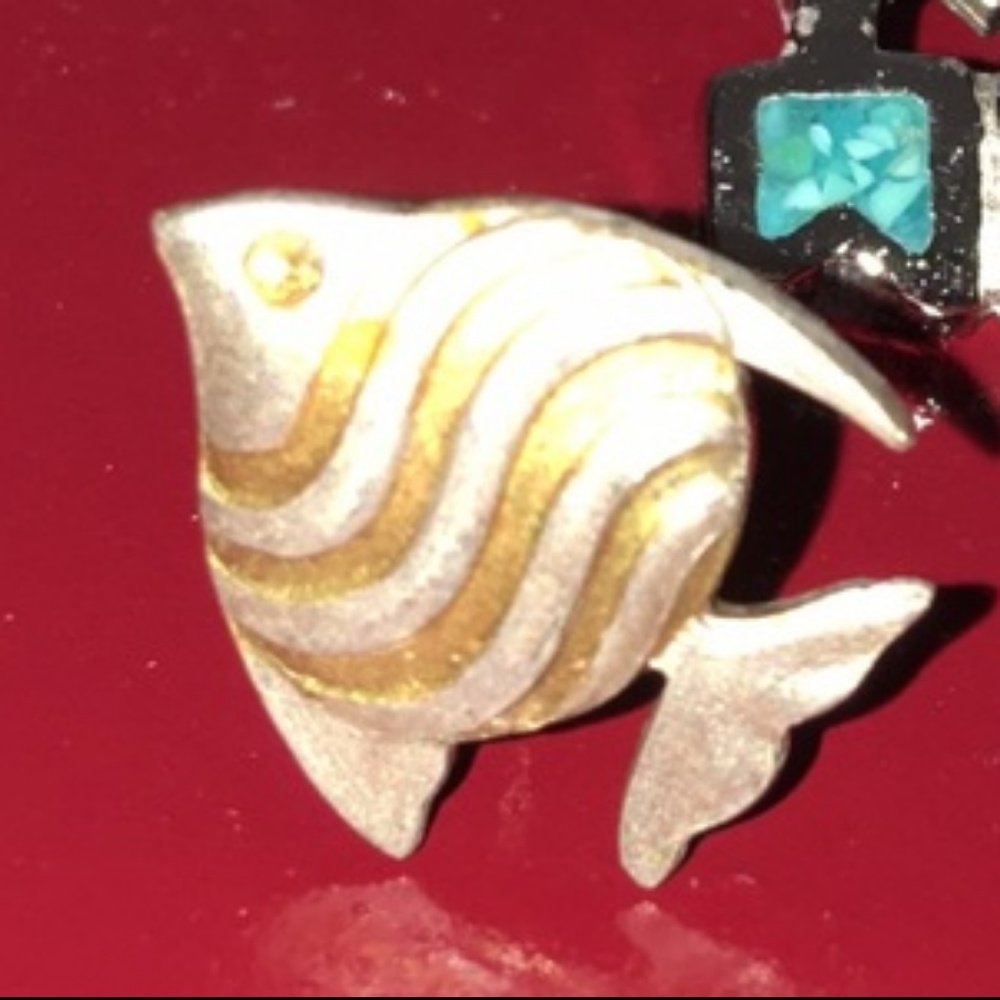 2 Vintage tie hat TAC pins brooch sterling fish